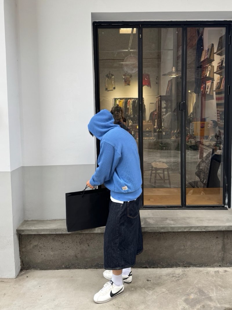 Blue Waffle Knit Zip Hoodie view