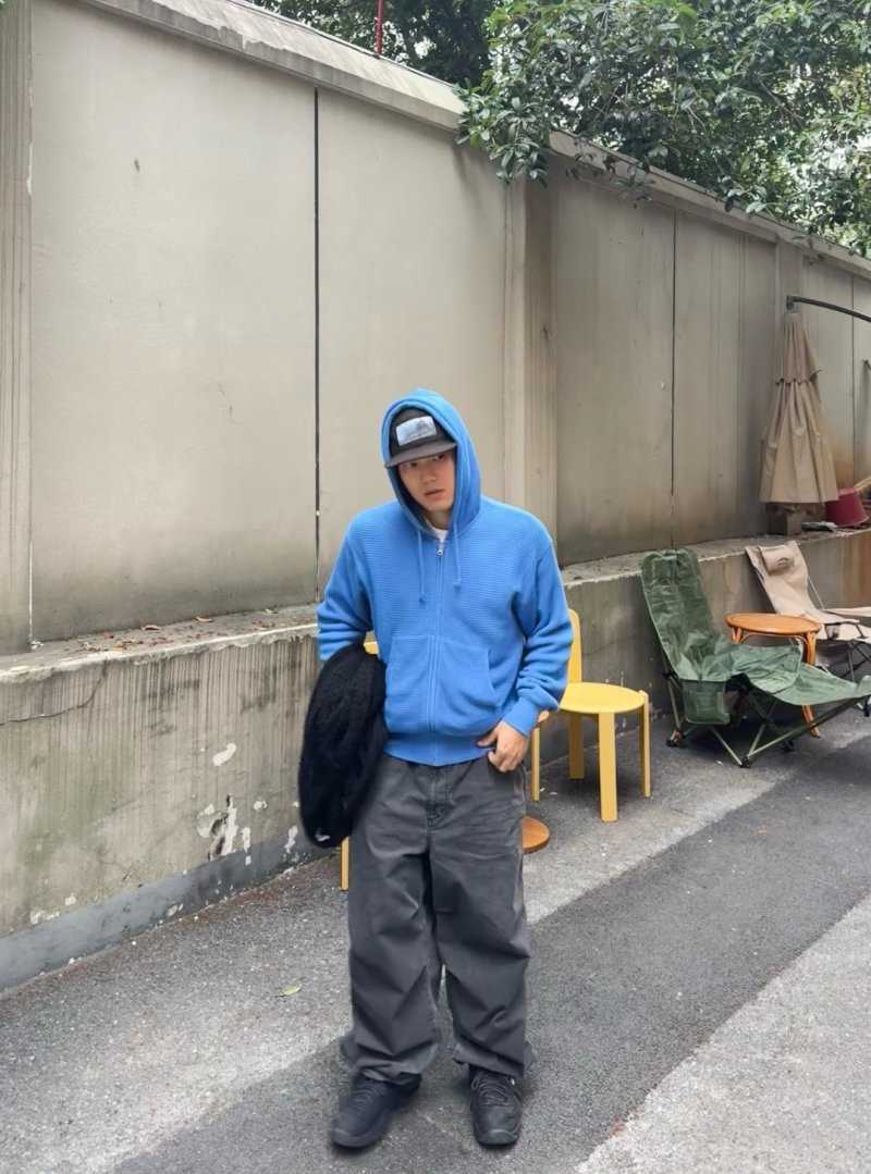 Blue Waffle Knit Zip Hoodie view