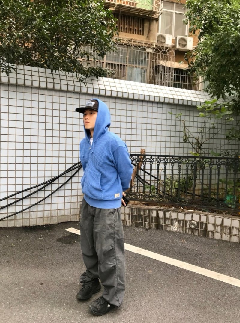 Blue Waffle Knit Zip Hoodie view
