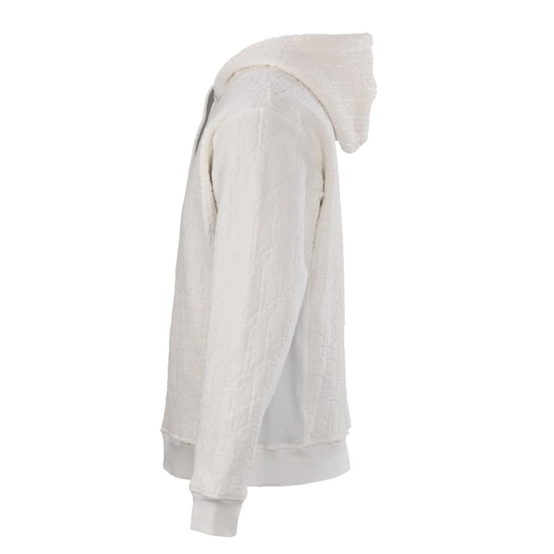 White Quilted Zip Hoodie Sweatshirt view