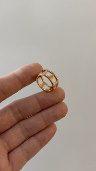 Gold & White Enamel Geometric Dome Ring
