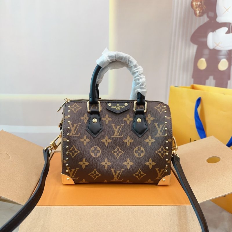 Louis Vuitton Monogram Studded Speedy Handbag Brown