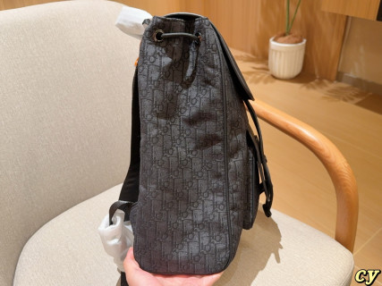 Dior Men's Grey Monogram Backpack with Leather Flap view 5