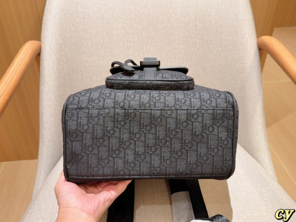 Dior Men's Grey Monogram Backpack with Leather Flap view 6