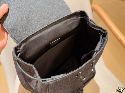 Dior Men's Grey Monogram Backpack with Leather Flap view 9