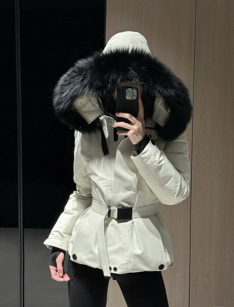White Puffer Down Jacket with Black Fur Hood