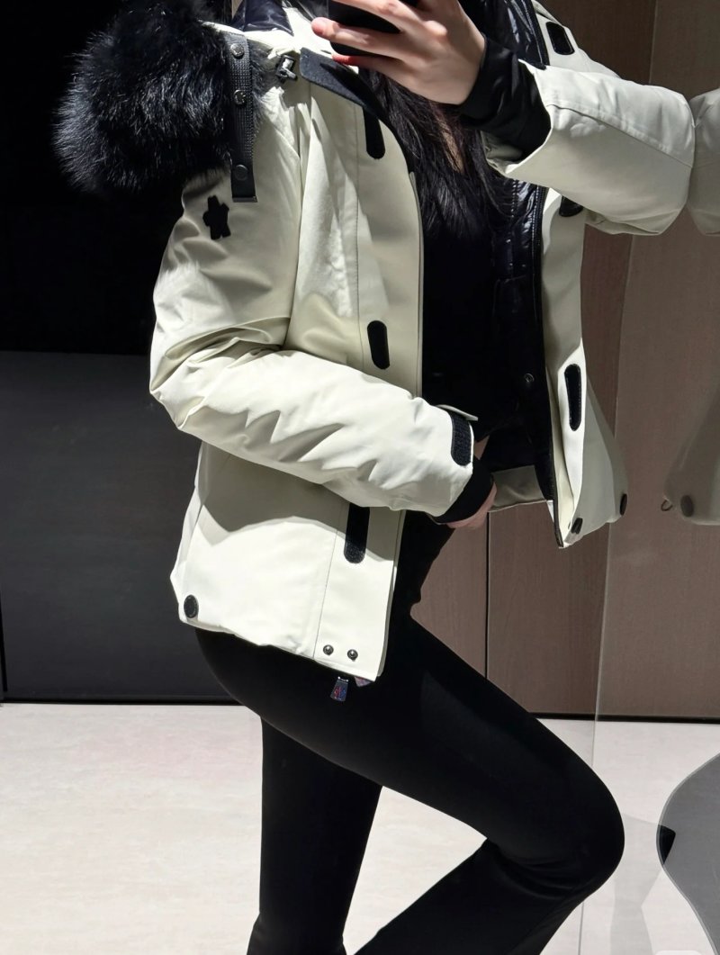 White Puffer Down Jacket with Black Fur Hood view