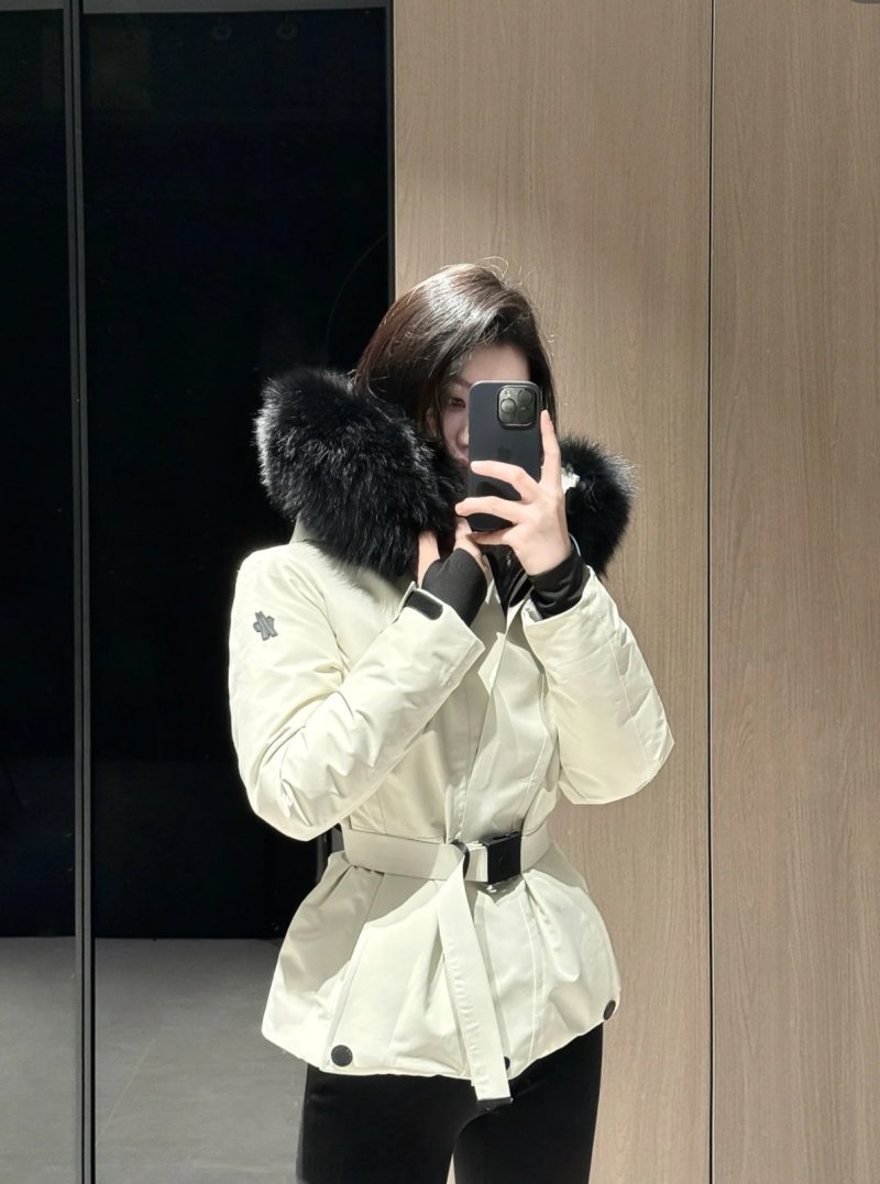 White Puffer Down Jacket with Black Fur Hood view