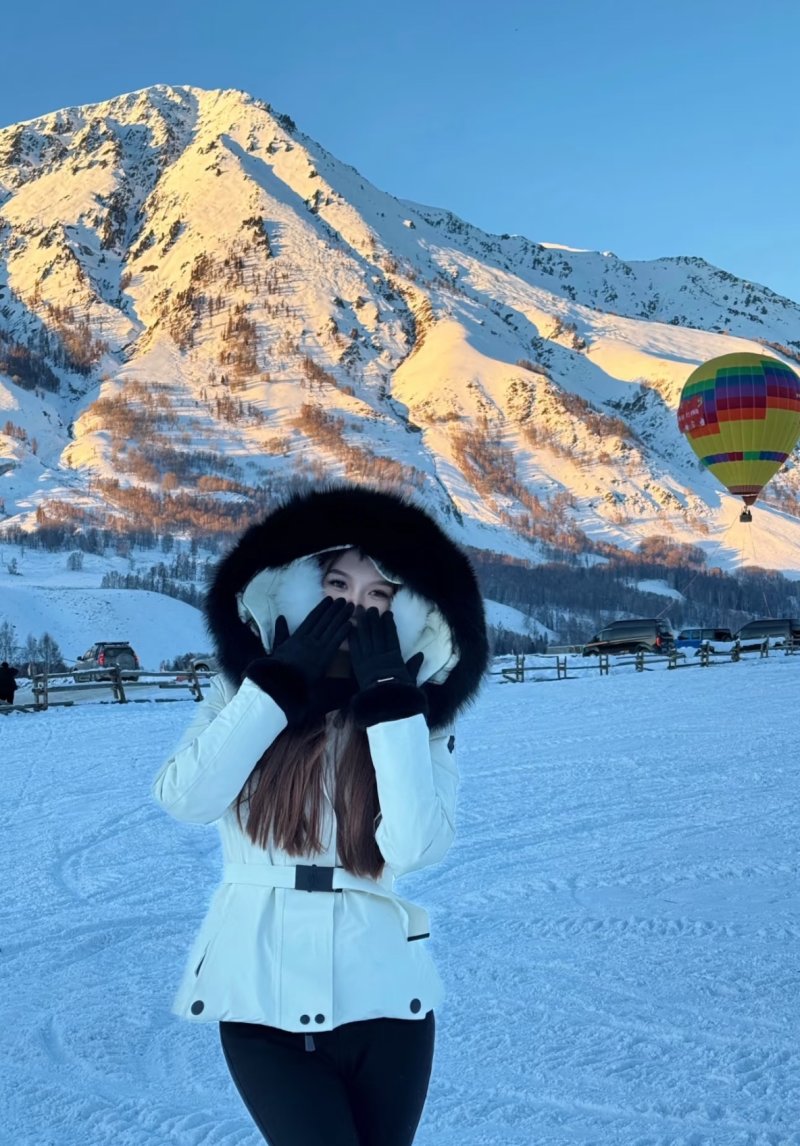 White Puffer Down Jacket with Black Fur Hood view