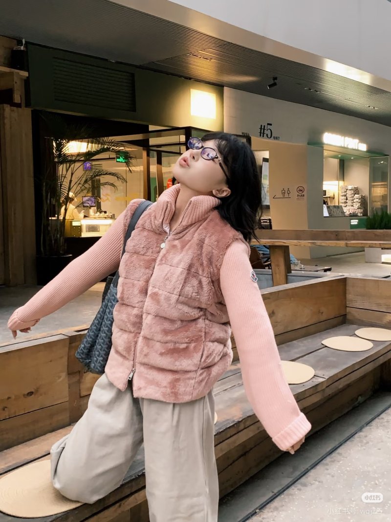 Pink Quilted Down Jacket with Ribbed Knit Sleeves view