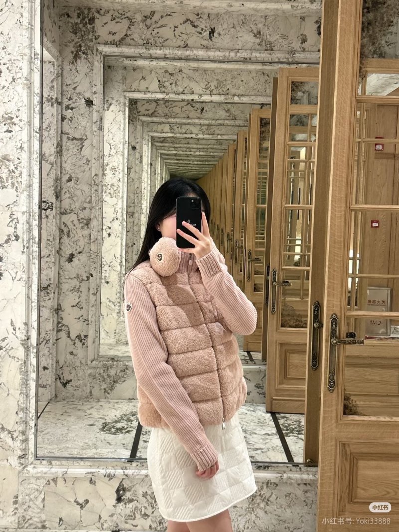 Pink Quilted Down Jacket with Ribbed Knit Sleeves view