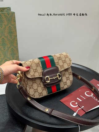 Gucci Horsebit 1955 GG Canvas Crossbody Bag - Beige