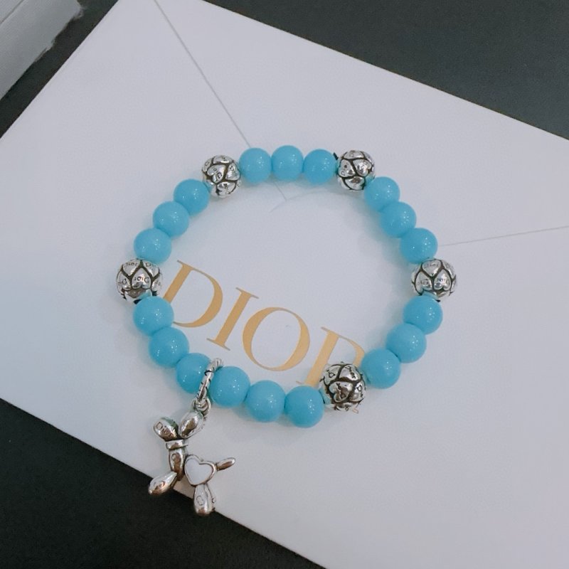 Dior Agate Bead Thai Silver Style Bracelet - Turquoise