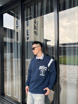 Gucci Navy Long Sleeve Rugby Shirt view 3