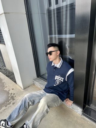 Gucci Navy Long Sleeve Rugby Shirt view 5