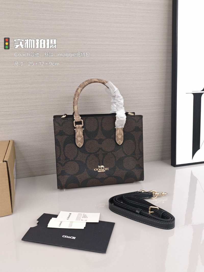 Coach Maggie Tote Bag Black with Tan Handles view