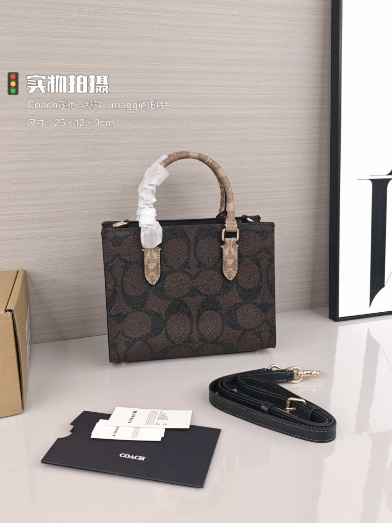 Coach Maggie Tote Bag Black with Tan Handles view