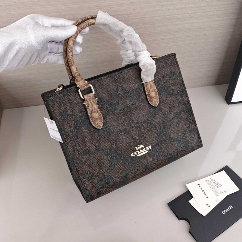Coach Maggie Tote Bag Black with Tan Handles view