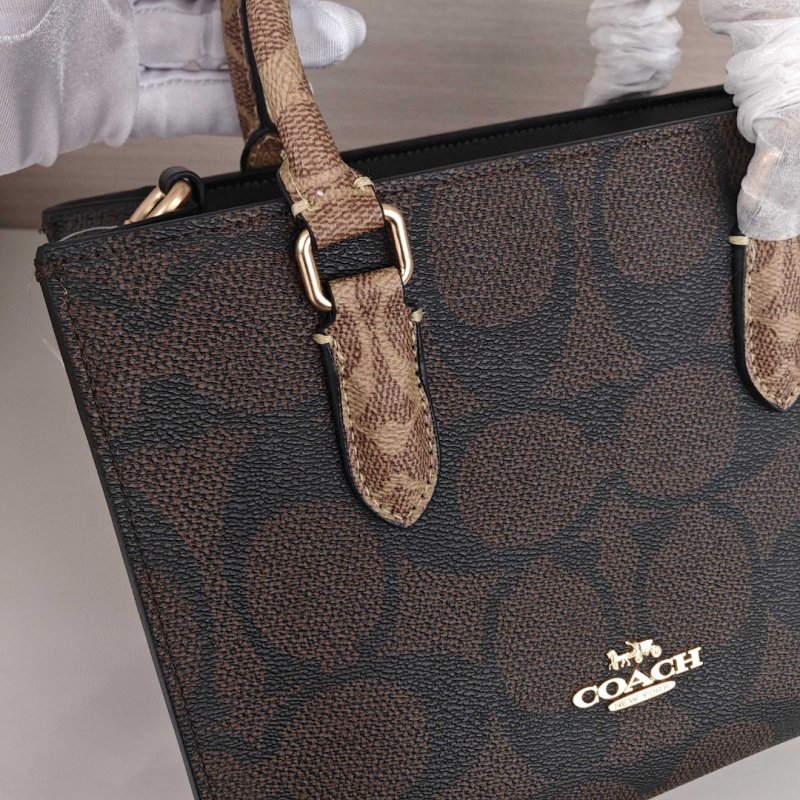 Coach Maggie Tote Bag Black with Tan Handles view
