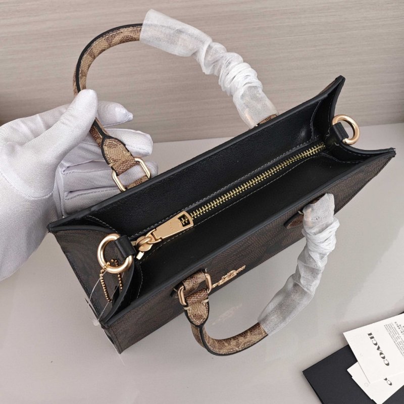 Coach Maggie Tote Bag Black with Tan Handles view