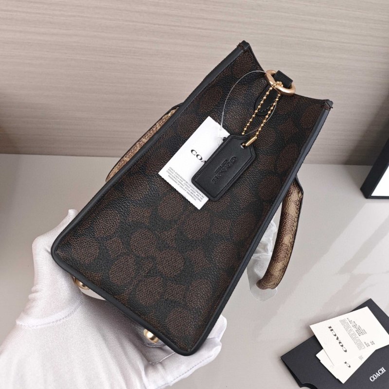 Coach Maggie Tote Bag Black with Tan Handles view