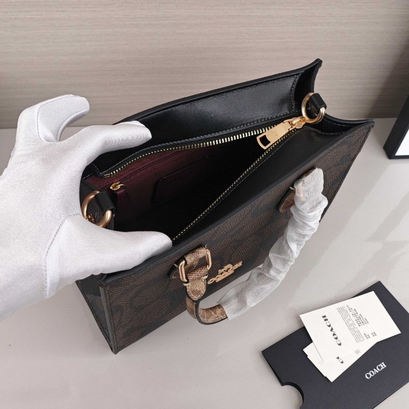 Coach Maggie Tote Bag Black with Tan Handles view