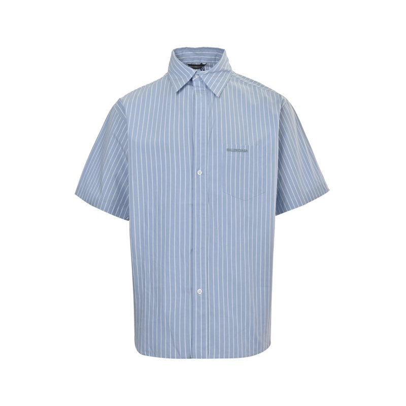Blue Pinstripe Short-Sleeve Button-Up Shirt view
