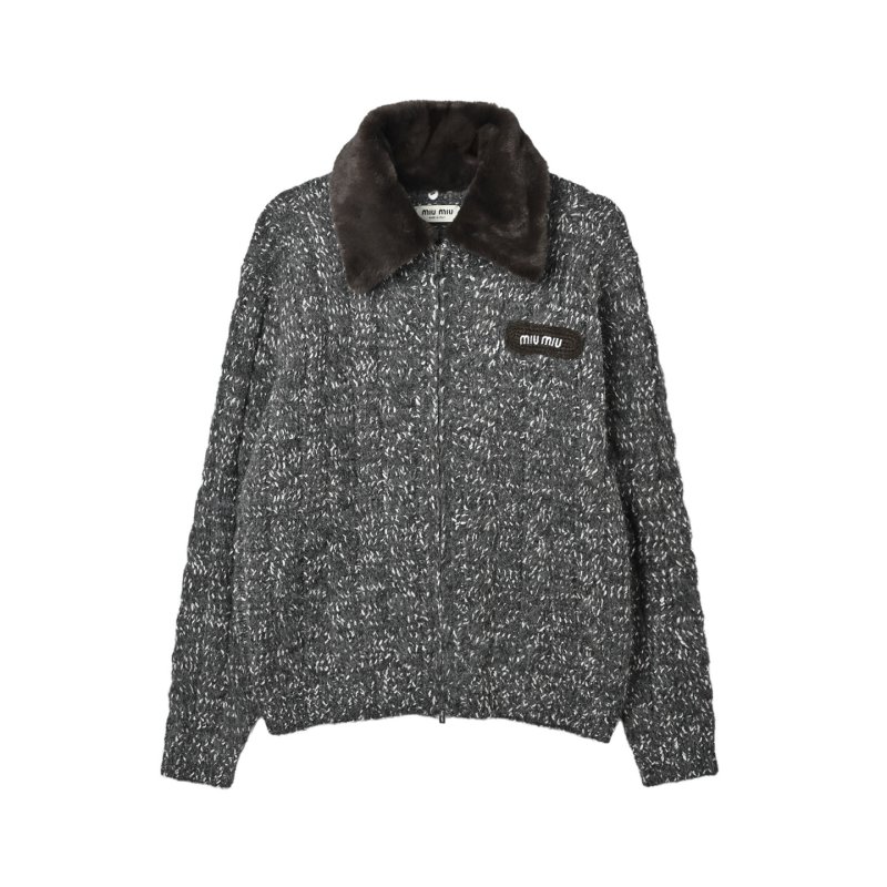 Charcoal Tweed Zip Jacket with Oversized Collar view