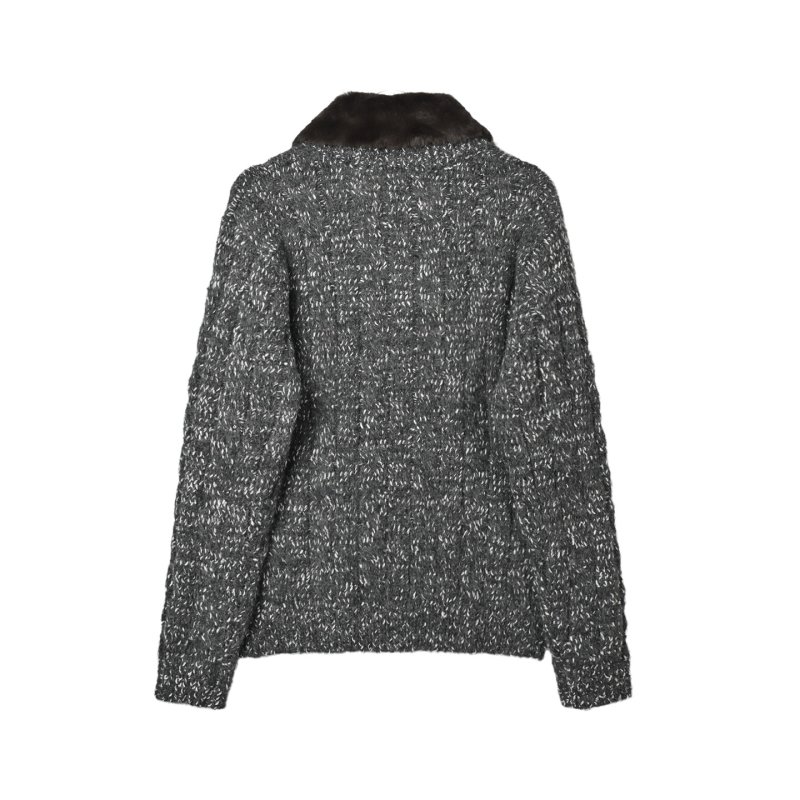 Charcoal Tweed Zip Jacket with Oversized Collar view