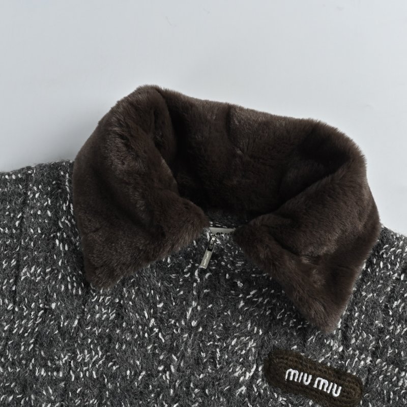 Charcoal Tweed Zip Jacket with Oversized Collar view