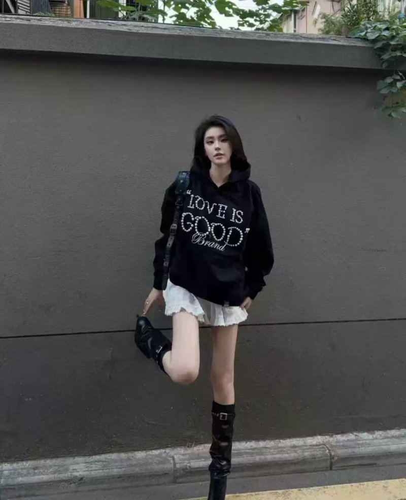 Black 'Love Good Drama' Rhinestone Cropped Hoodie view