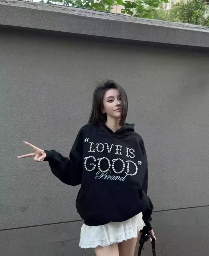 Black 'Love Good Drama' Rhinestone Cropped Hoodie view