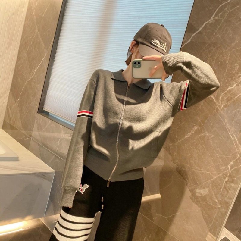 Beige Zip-Up Track Jacket with Striped Trim