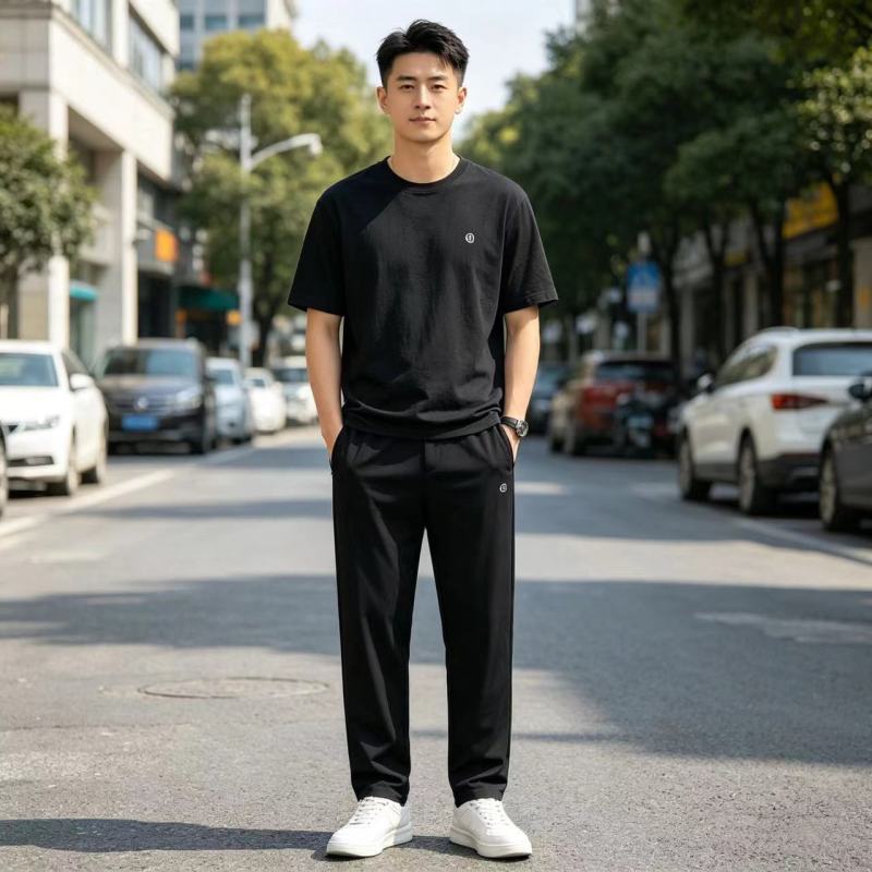 Black Relaxed Fit Trousers with White Stripe view