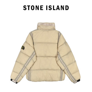 Stone Island Mesh Island Badge Puffer Down Jacket Cream view 2