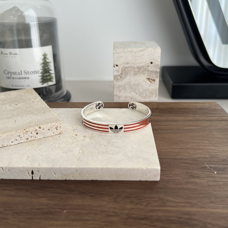 Gucci x Adidas Trefoil Double G Silver Stripe Bracelet Red