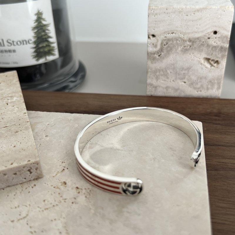 Gucci x Adidas Trefoil Double G Silver Stripe Bracelet Red view