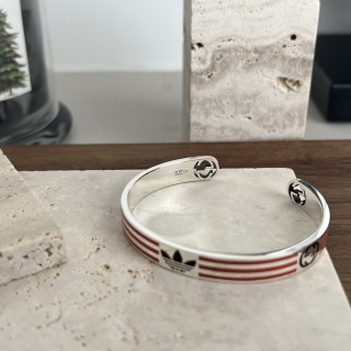 Gucci x Adidas Trefoil Double G Silver Stripe Bracelet Red view 4