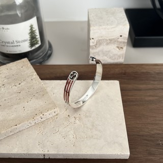 Gucci x Adidas Trefoil Double G Silver Stripe Bracelet Red view 5