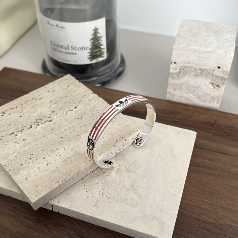 Gucci x Adidas Trefoil Double G Silver Stripe Bracelet Red view