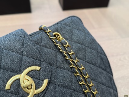 Chanel Denim Quilted Chain Shoulder Bag Black view 3