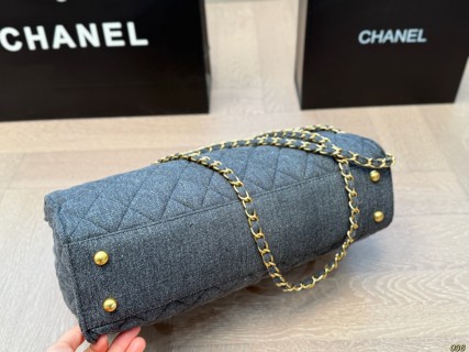 Chanel Denim Quilted Chain Shoulder Bag Black view 7