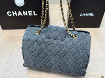 Chanel Denim Quilted Chain Shoulder Bag Black view 8