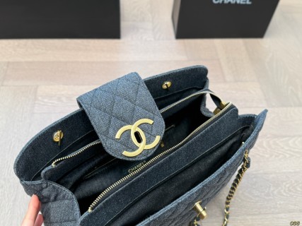 Chanel Denim Quilted Chain Shoulder Bag Black view 9