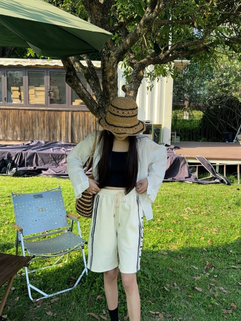 Cream Bermuda Shorts with Side Stripe Detail view