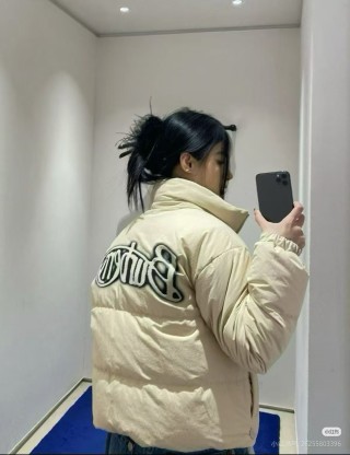 Burberry Checked Puffer Down Jacket - Cream & Black view 3
