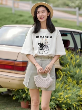 Miu Miu Sneaker Print White T-Shirt view 2