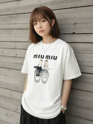 Miu Miu Sneaker Print White T-Shirt view 3
