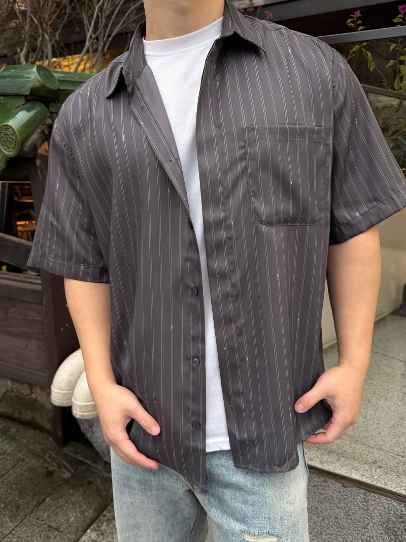 Charcoal Pinstripe Short Sleeve Shirt