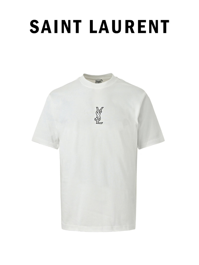 YSL White Monogram Logo Short Sleeve T-Shirt view